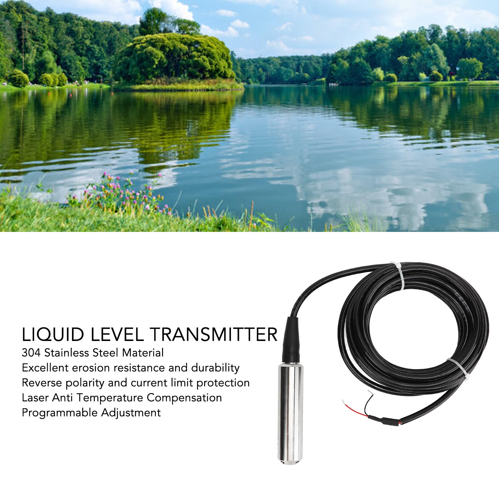 Trasmettitore Livello Acqua 4-20mA 24V CC, Sonda Sensore Acciaio Inossidabile 304 Portata 0-2 Metri, IP68 Impermeabile Sommerso, Serbatoio Pozzo Serbatoio Industriale