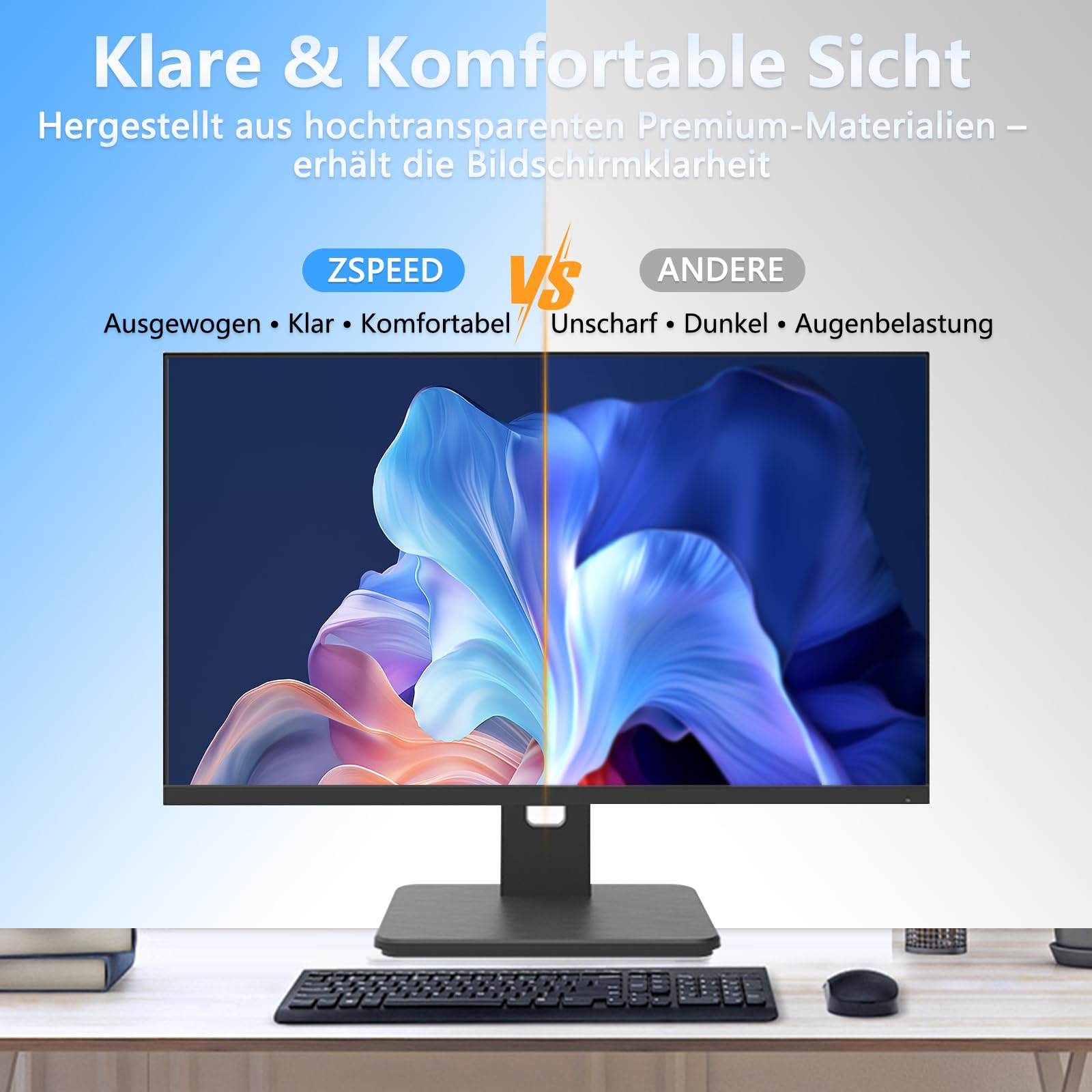 Zspeed 2 Pack Blickschutzfilter 24 Zoll Monitor 16:9, Hängend Ohne Kleben | Abnehmbarer, Anti-Blaulicht und Blendschutz für Büro & Homeoffice