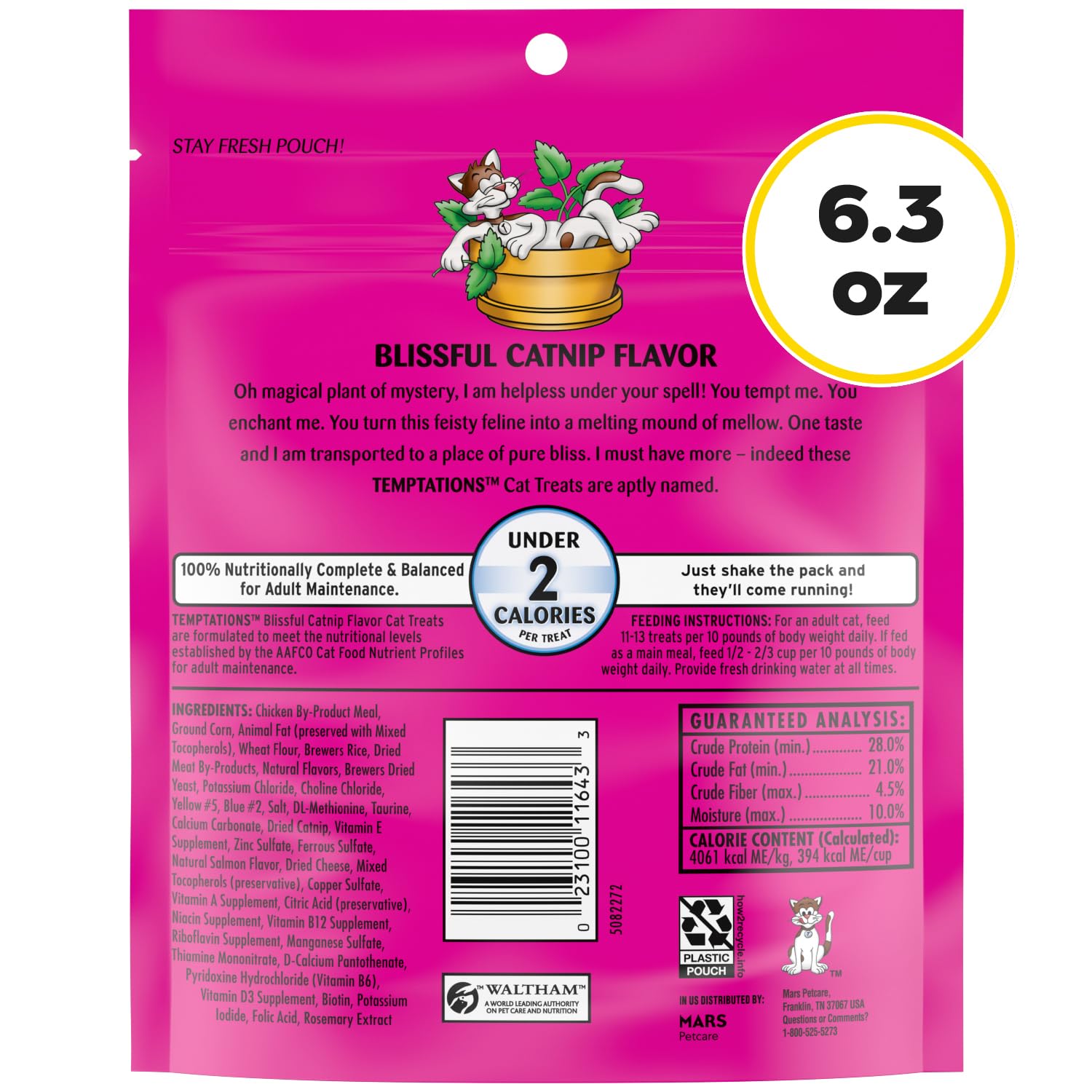 TEMPTATIONS Classic Treats for Cats Blissful Catnip Sabor 6 oz (Paquete de 10)