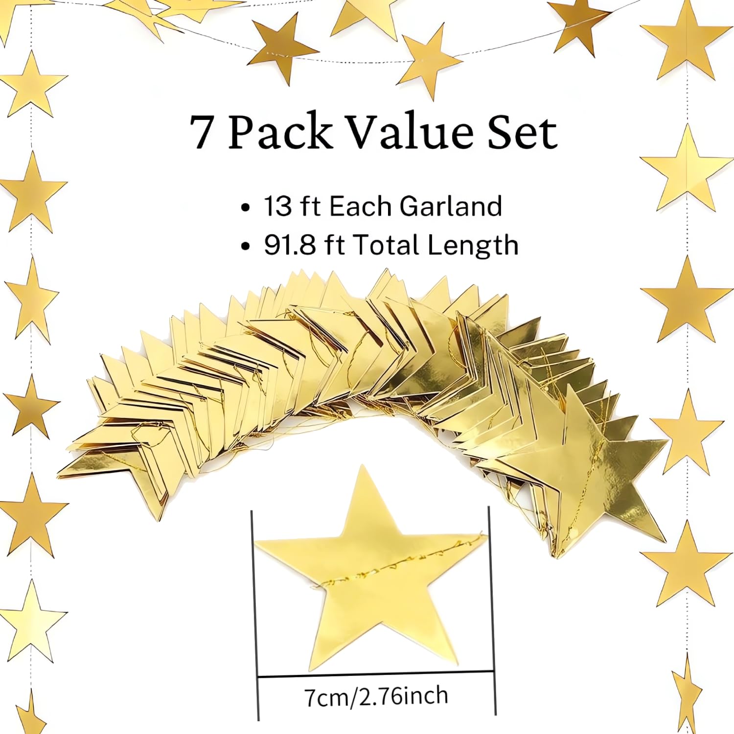 Gold Star Garland Banner - 7 Pack for Parties & Events -2