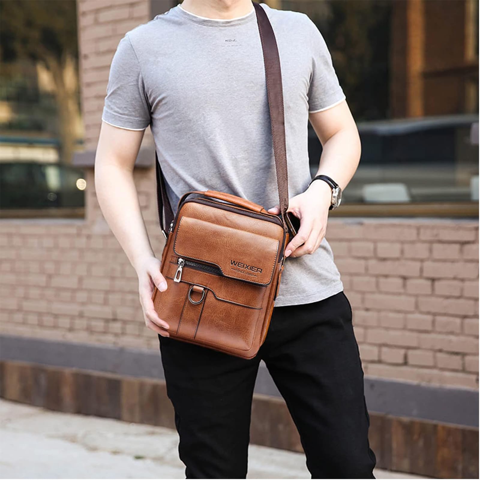 Sacoche Homme Sacs à Bandoulière Vintage Sacoche Bandoulière Cuir Petite Shoulder Bag Crossbody Business Cartable Besace Pochette Sacs à main pour sport voyages travail (Marron Sacs bandoulière)