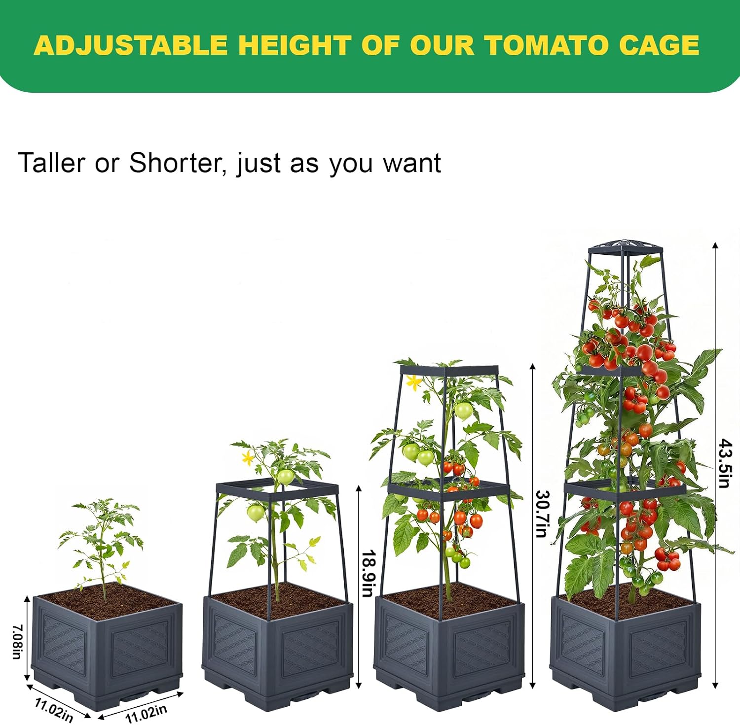 Raised Garden Bed, Tomato Cages for Garden, Tomato Cage, Raised Garden Beds Outdoor, Planter Box with Trellis, 44.8" Self-Watering Tomato Planter for Climbing Plants Vegetables Flowers(With Wheels) image 4