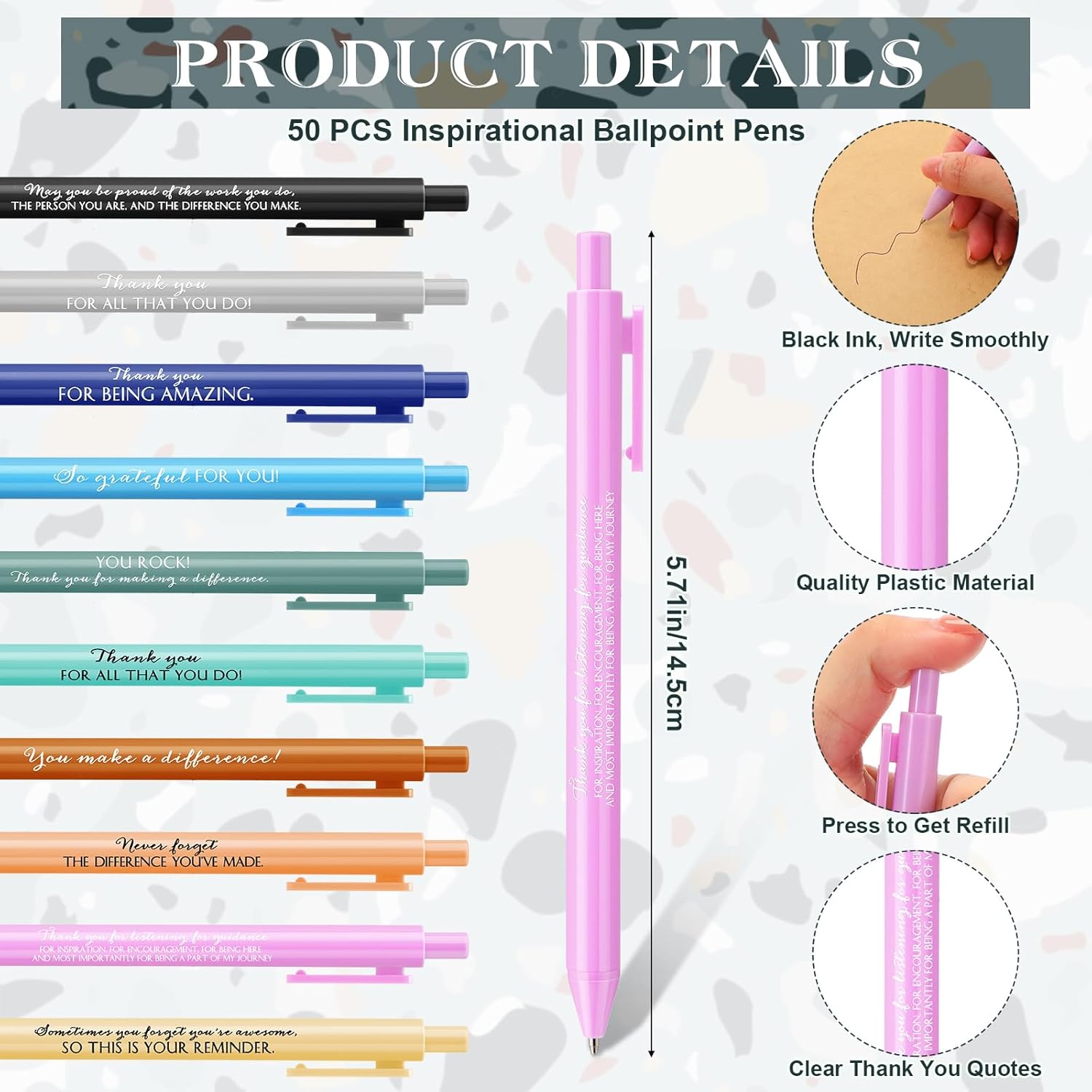 PerKoop 50 Sets Employee Appreciation Gift Mini Pocket Notebook with Pens Bulk Motivational Thank You Gift Inspirational Marbling Notepad with Colorful Pens for Social Worker Volunteer Coworker