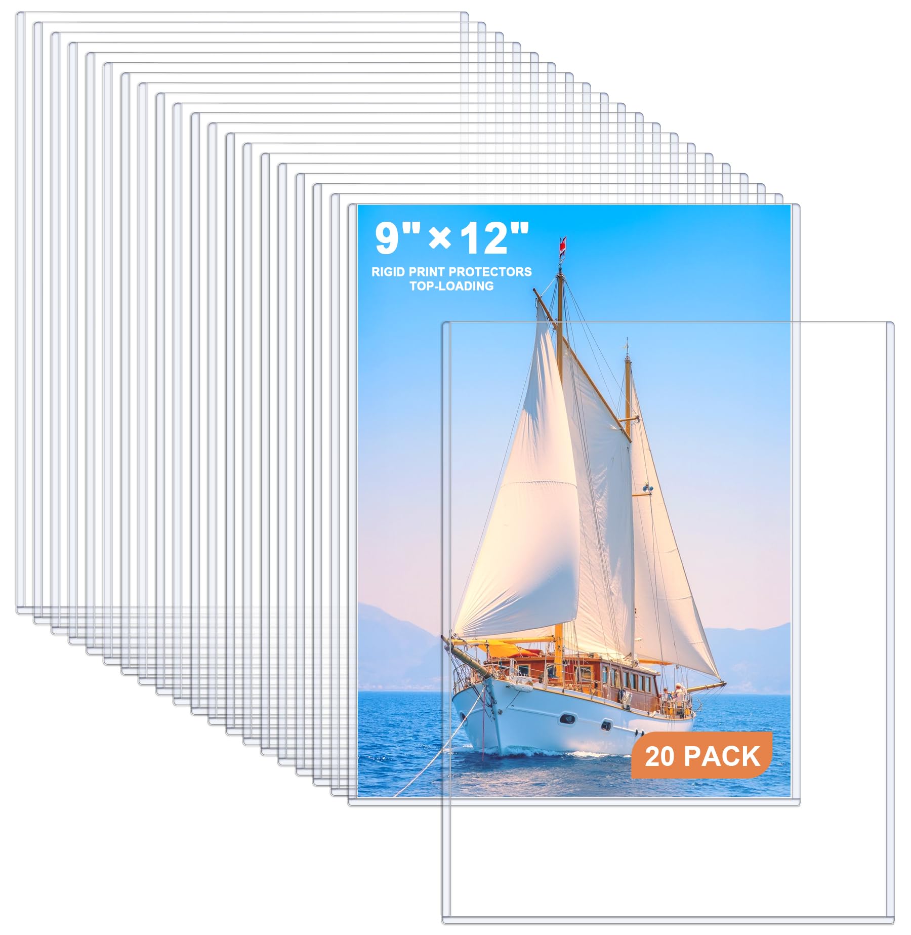 Ndsox 20 Pack 9" x 12" Rigid Print Protectors Clear Hard Plastic Sheet Protectors Top Loading for Photographs, Photo Papers, Posters, Prints, Birth Certificates, Heavy Duty No-Hole Rigid Photo Sleeves