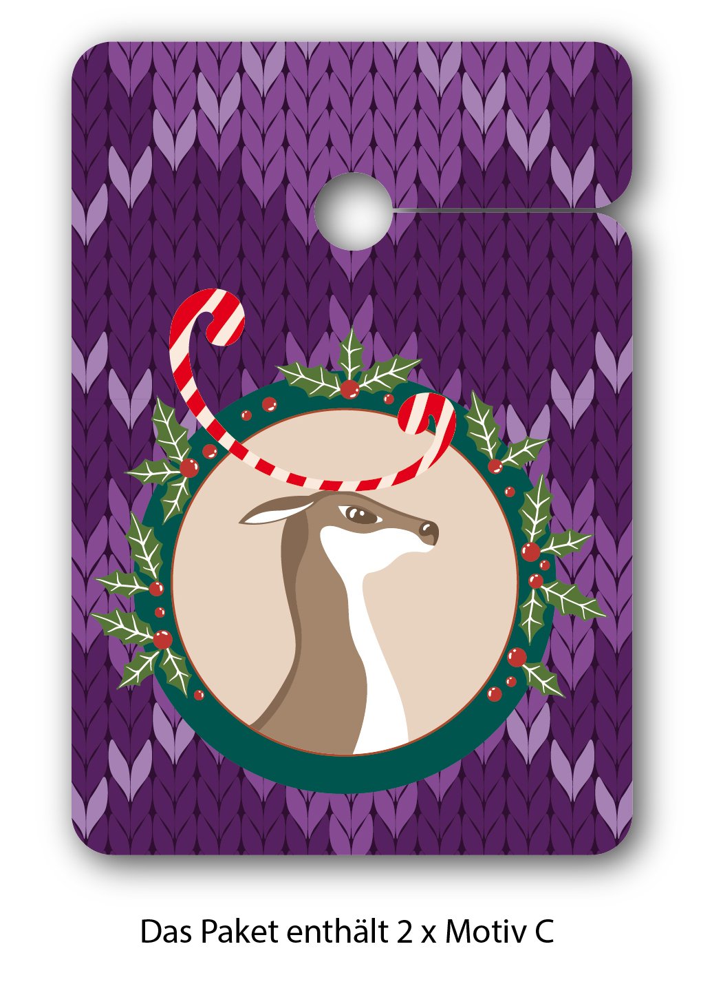 Designer Weihnachts Geschenk Anhänger | Papieranhänger | Geschenkkarten (64Stk) zu Weihnachten mit lustigen Hirschen auf Strickmuster