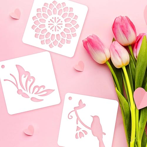 Miniatura 3 de Flower Stencils for Painting 100pcs, Reusable 3x3in Stencil Stuff DIY Craft Template Paint Stencils for Painting On Wood Wall Home Decor