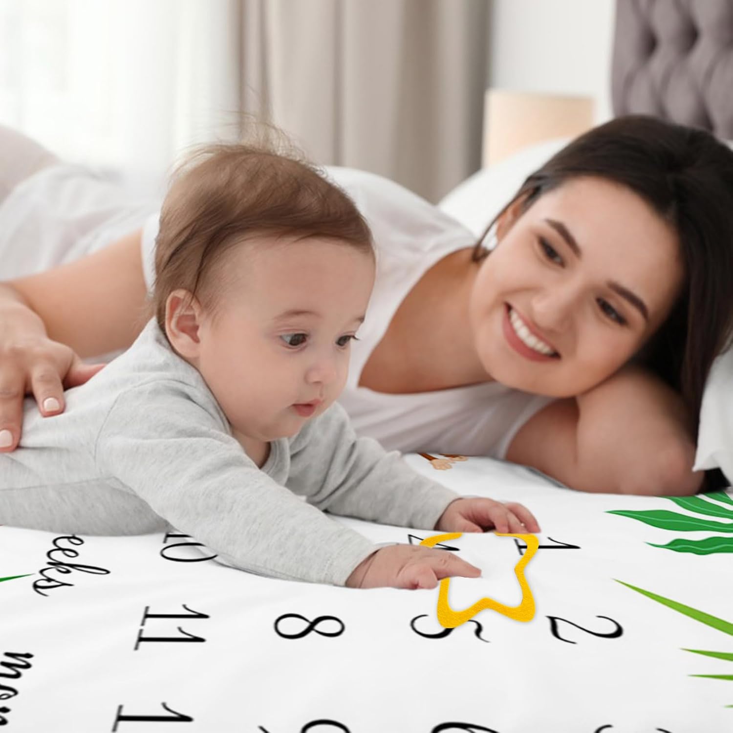CSFOTO Tropical Jungle Baby Monthly Milestone Blanket Cartoon Safari Park Photography Background Newborn Baby Growth Record Prop Blanket 60 "x40 with Frames - Image 2