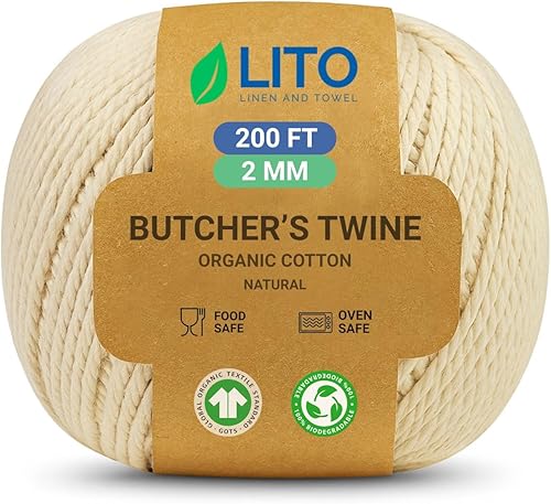 Miniatura 41 de Cordel de carnicero orgánico para cocinar y atrapar – Cuerda de cocina de algodón natural resistente de 0.047 in de 1000 pies – Cuerda apta
