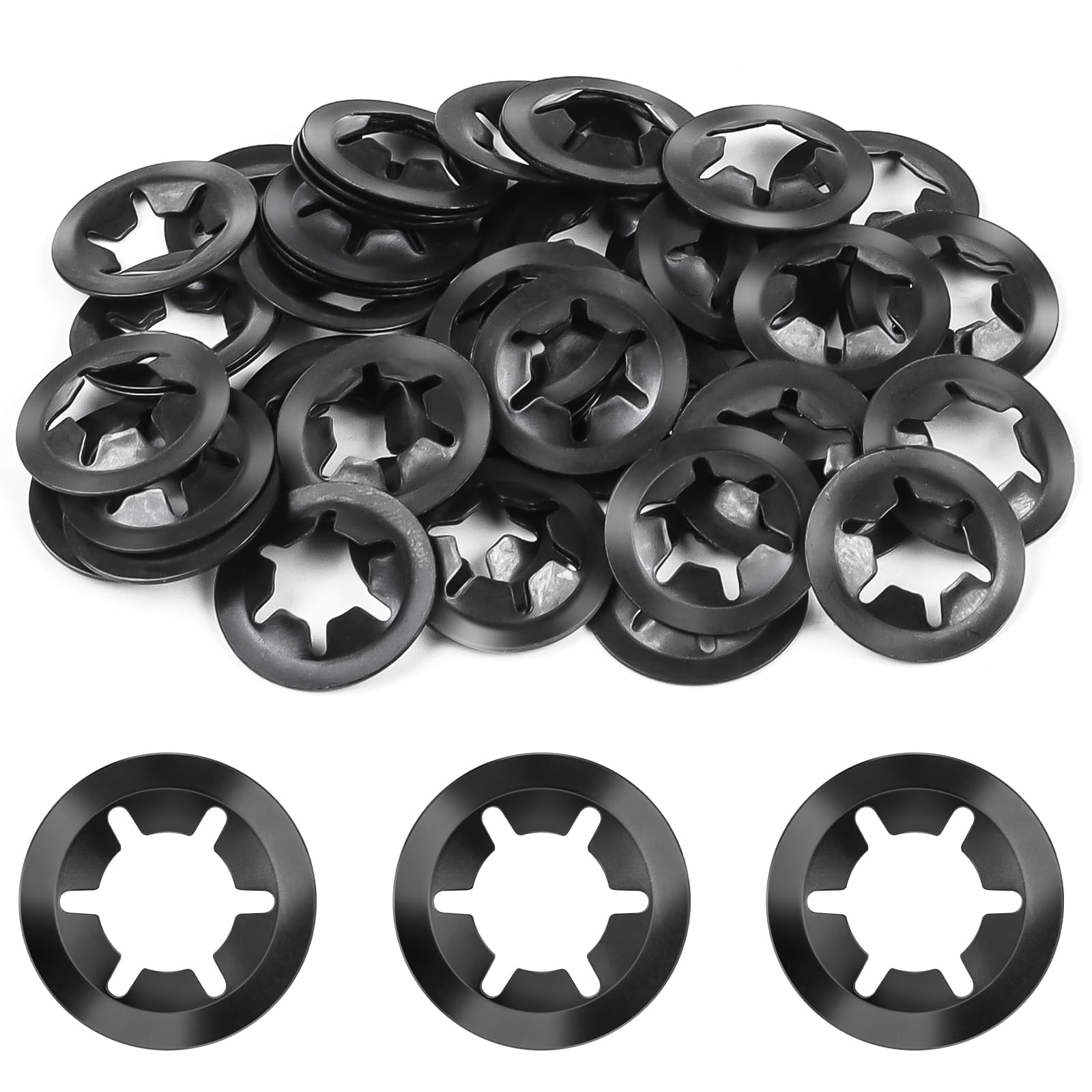 Jeboler 50 Stück M6 Sicherungsscheiben, Klemmscheiben Unterlegscheiben, Innenzahn Schnellverschluss Klemmring Sicherungsring 65 Manganstahl Sicherungsscheibe - Schwarz