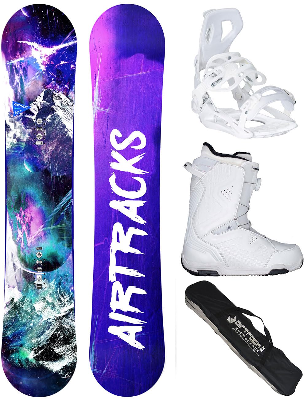 Airtracks Snowboard Set Tavola High M Carbon Hybrid Rocker Donna + Attacchi Master W + Scarponi + Sacca Nuovi 140 145 150 155 cm