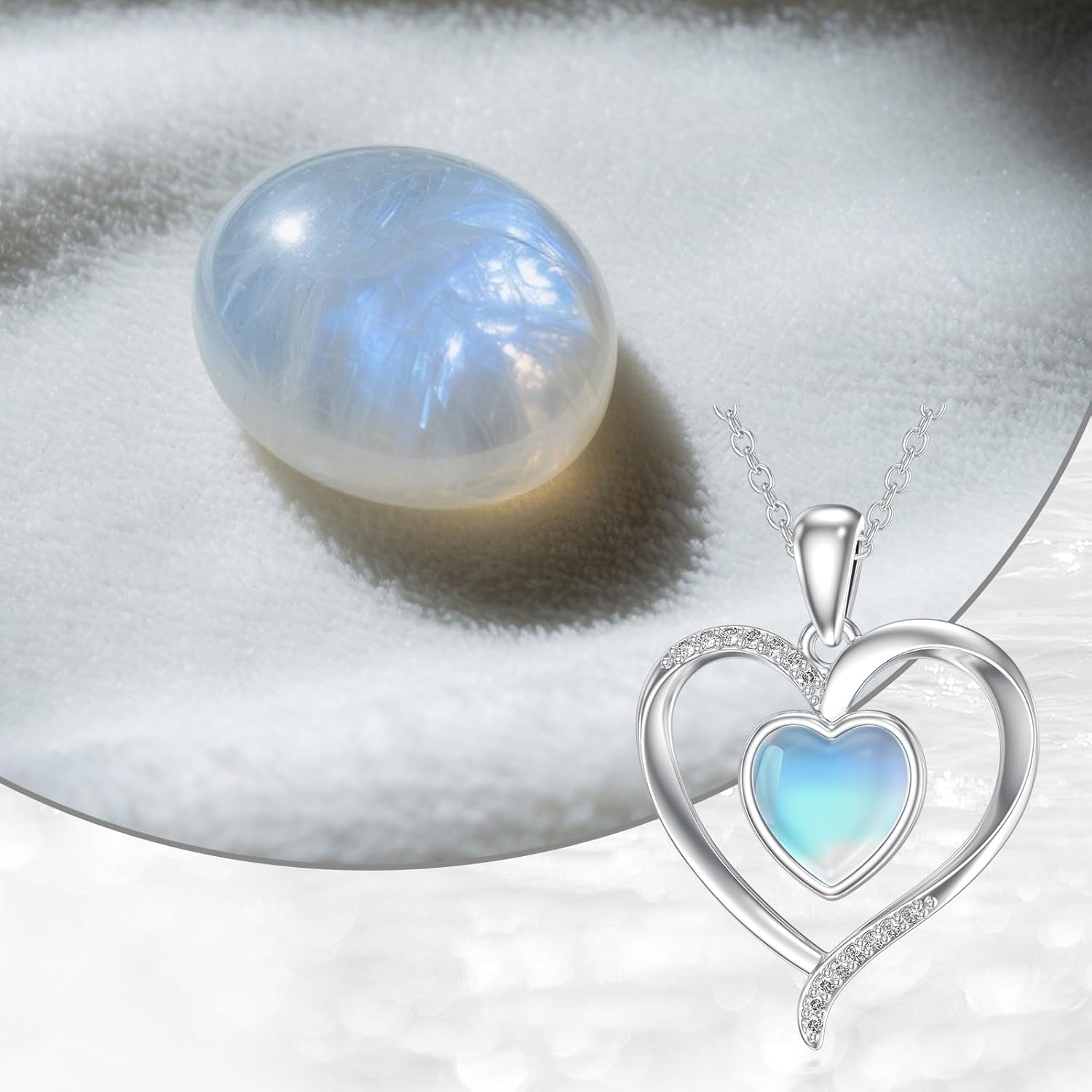 Moonstone Heart Necklace for Women 925 Sterling Silver Simple Heart Pendant Ladies Jewelry Gifts - Image 6
