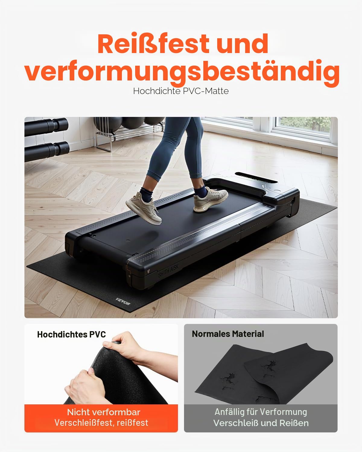 VEVOR Laufbandmatte für Teppichboden Bodenschutzmatte (760 x 1820 mm) für Sportgeräte 6 mm dick, Trainingsgerätematte für Laufbänder Heimtrainer Liegeräder, hochdichter PVC-Bodenschutz
