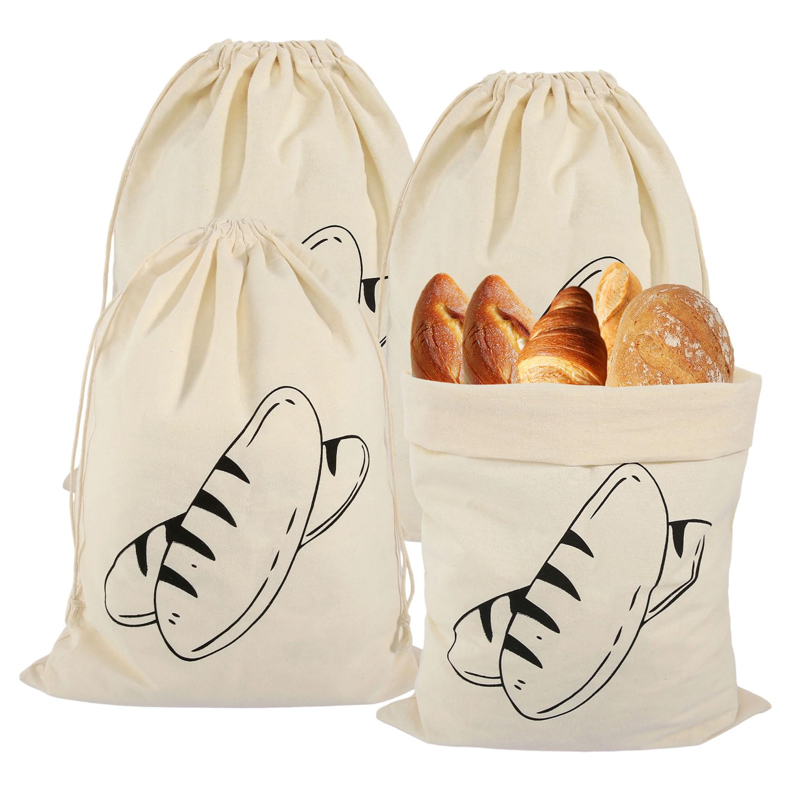 KUHAWL 4 Stück Brotbeutel Leinen, 30 * 40cm Wiederverwendbar Leinenbeutel mit Kordelzug Leinen Brotbeutel leinenbeutel Brot aufbewahren, Brottüten für Selbstgemachtes Brot Obst Gemüse
