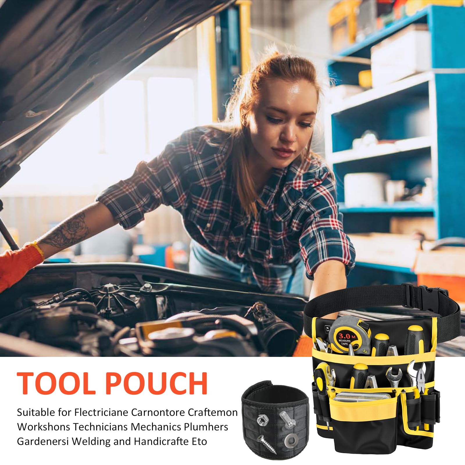 Cintura Porta Attrezzi Magnetiche Cintura Attrezzi con 13 Tasche Regolabili Staccabili Cintura Elettricista con Bracciale Magnetico Cintura Attrezzi Lavoro per Elettricista Falegname Edilizia