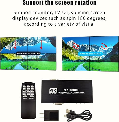 Miniatura 6 de Controlador de pared de video, 4K x 2K HD sin costuras Procesador profesional con entrada HDMI+DVI+RS232, salida HDMI de 4 vías y SPDIF Pantalla de