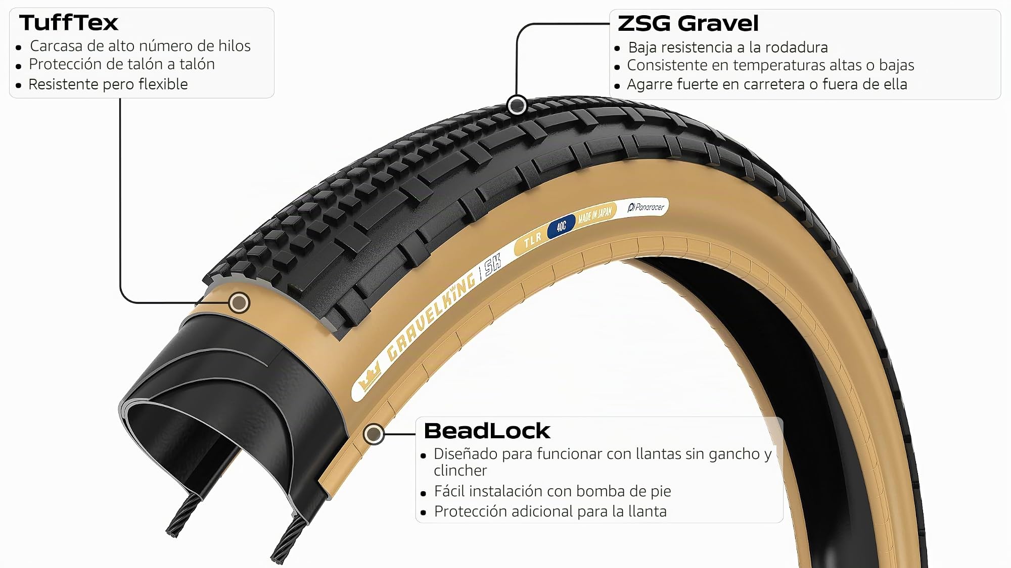 Panaracer Gravelking SK TLR Tubeless Ready Folding Tyre - ZSG Gravel Compound -Puncture Resistant - Beadlock Technology - 120Tpi TuffTex Casing - Gravel Cycling Tyre