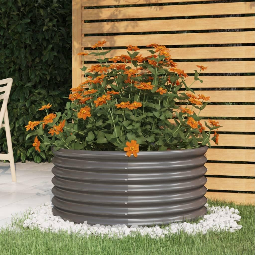 Garden Planter Powder-coated Steel,Balcony Raised Beds,Gardening Supplies,Vegetable Planters,Herb Planting Box,Round Shape Planter,for Herb,Outdoor,Lawn,Yard,Patio,15.7"x15.7"x14.2" Gray