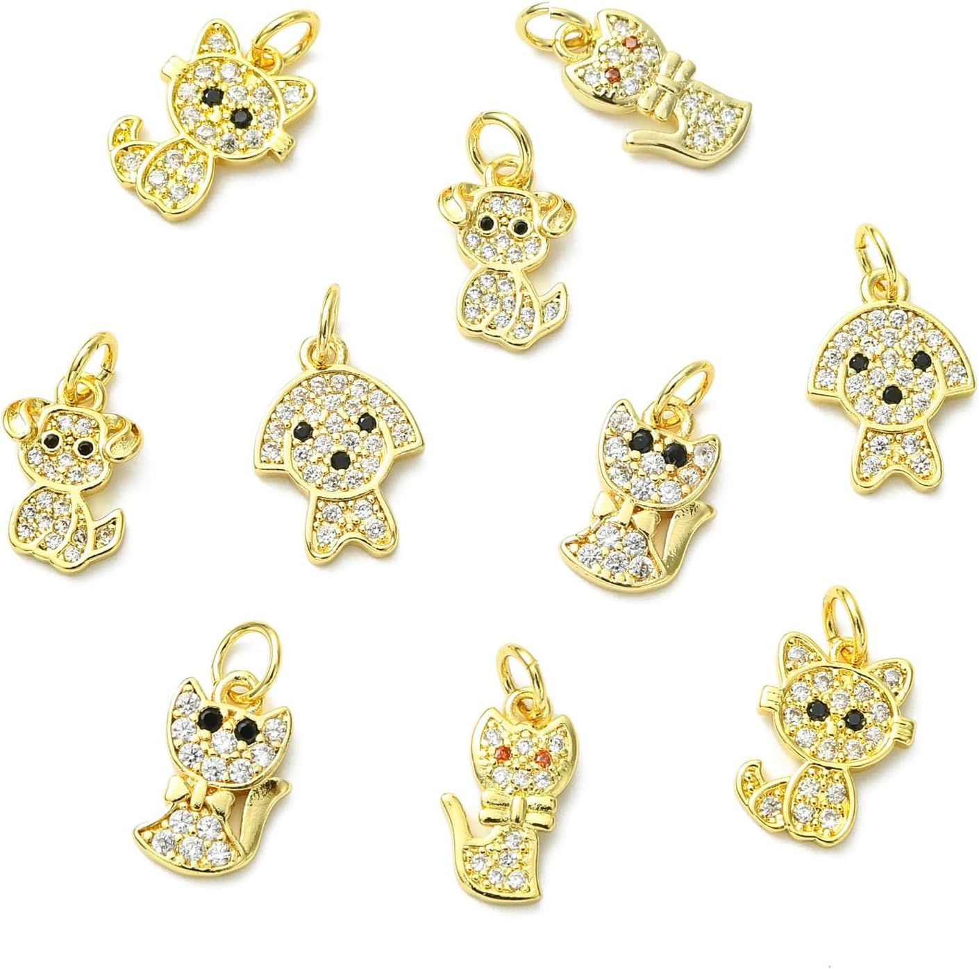 KitBeads 10Pcs 5 Styles Dog Cat Charms Brass Clear Cubic Zirconia Puppy Kitten Animal Charms for Jewelry Making Necklaces Bracelets Crafts - Image 8
