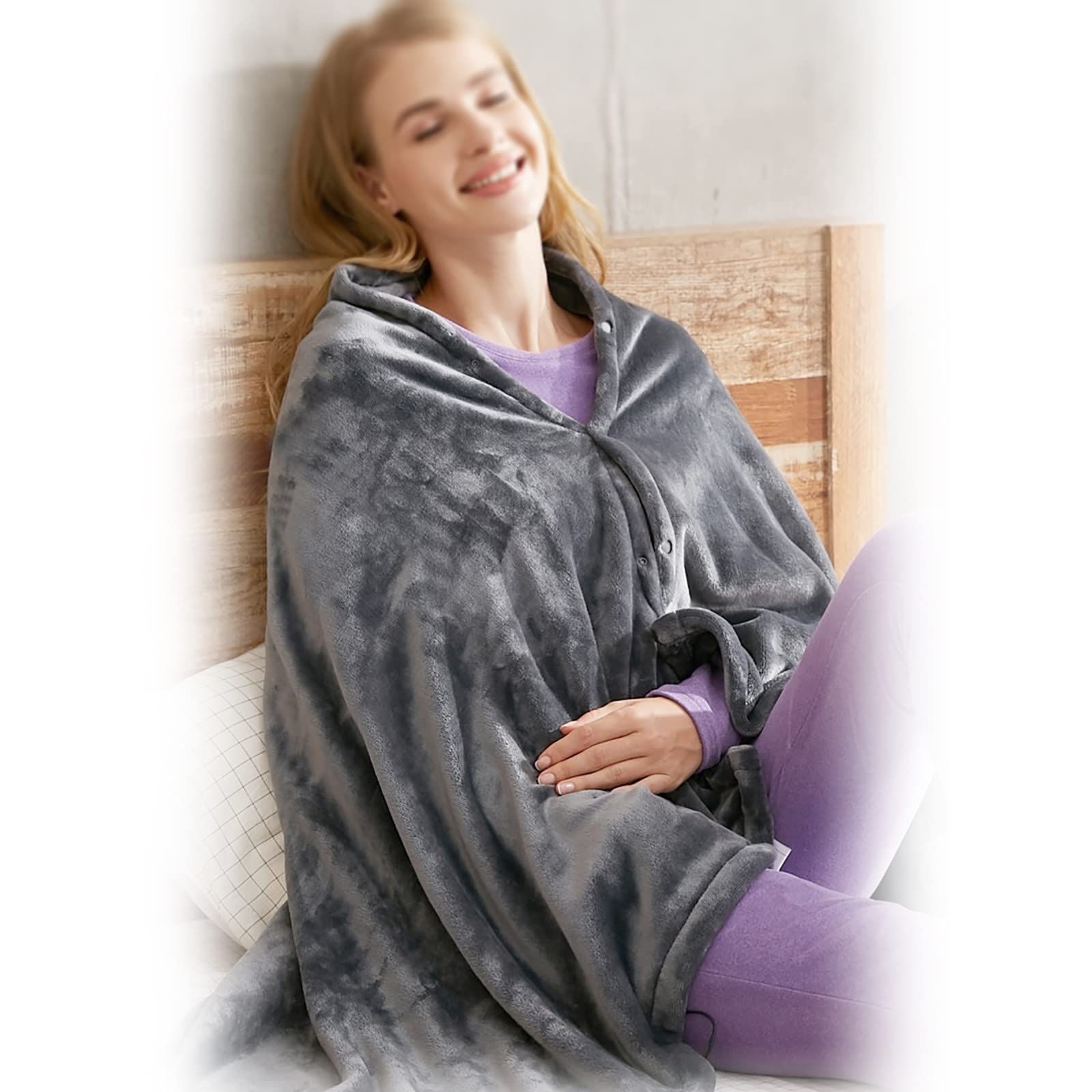 150×85Cm Electric Shawl, Double-Sided Coral Fleece Electric Blanket, Office Nap Blanket, 8 Heating Zones, 3-Level Adjustment, 40-60℃