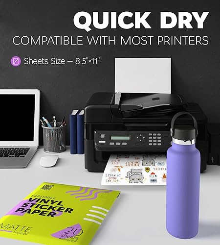 Vista 3 de Papel adhesivo de vinilo imprimible de alta calidad para impresora de inyección de tinta y láser, 20 papel adhesivo blanco mate impermeable, papel