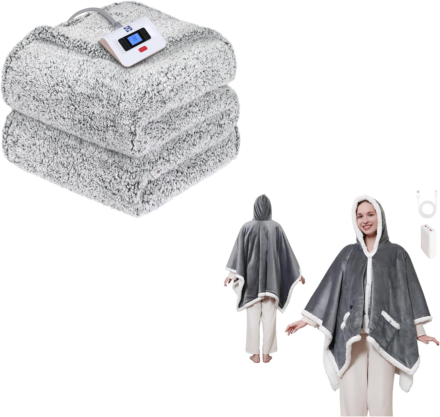 SEALY Wearable Heated Blanket Battery Operated & Electric Blanket Twin Size Soft Sherpa