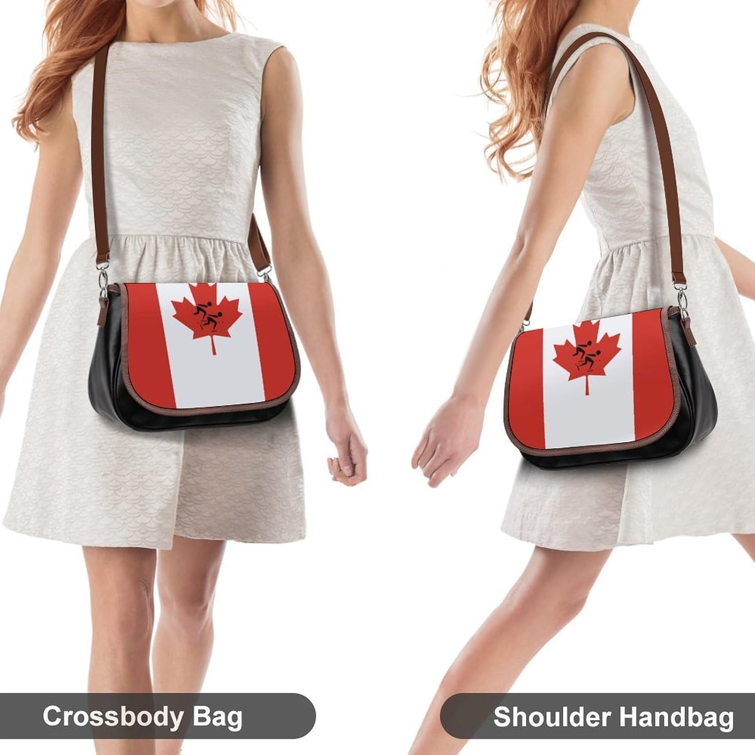 Canada Canadian Flag Speed Skating Skater Women Crossbody Purse Leather Messenger Bag Handbags Shoulder Strap Bags