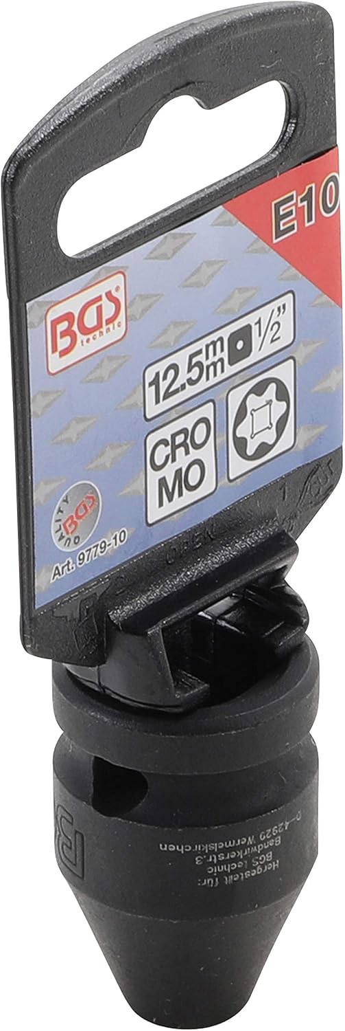 BGS Technic 9779-10 Power Socket Spanner Insert E-Profile Drive Internal Square 12.5 mm (1/2 Inch) SW E10