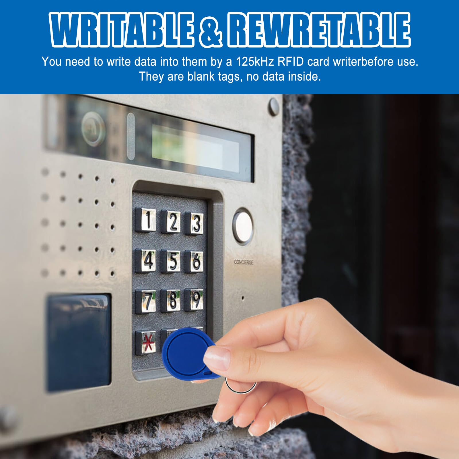 Llaveros RFID T5577 125 Khz - 50 Unidades Regrabables, Para Control De Acceso, Color Azul