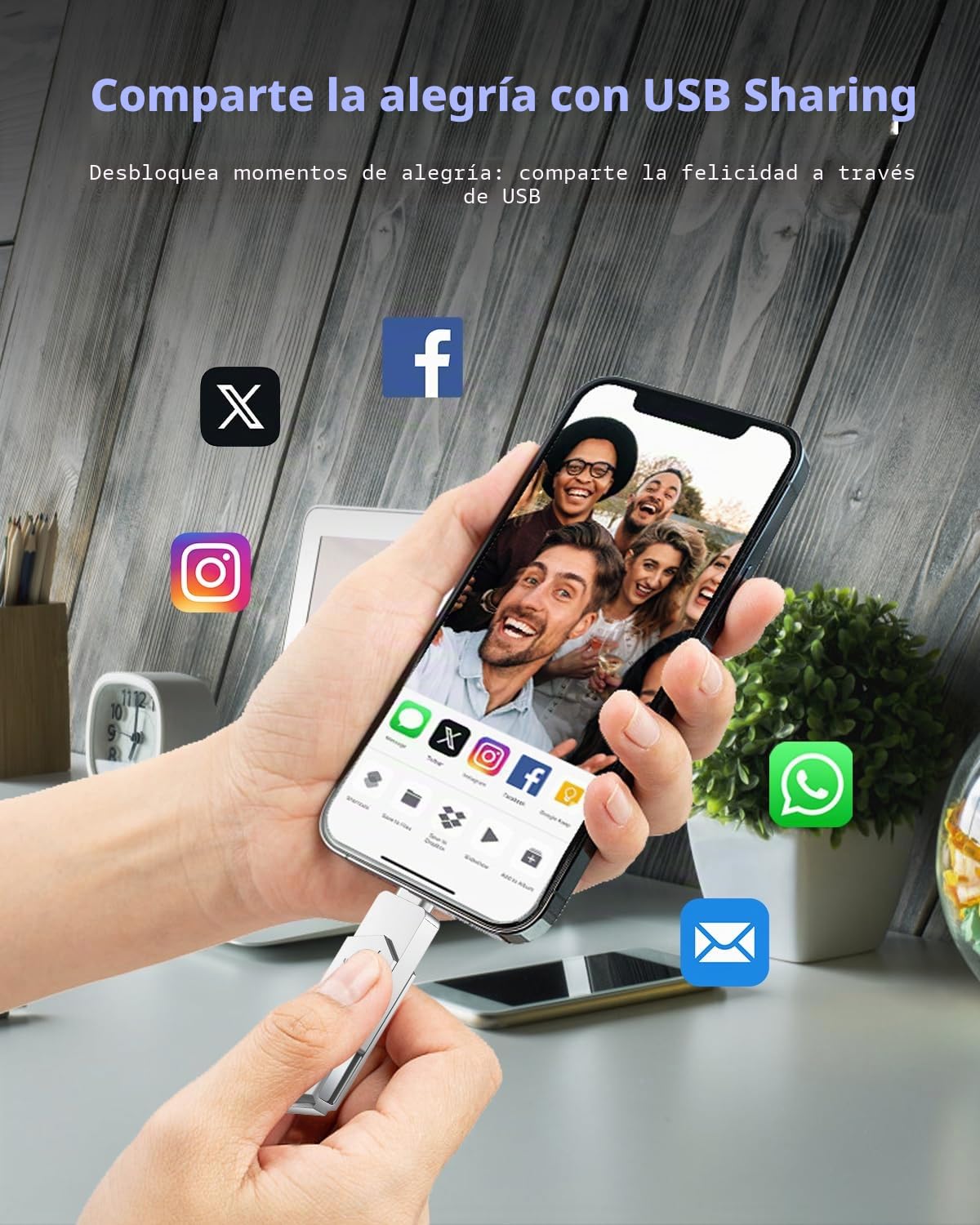 Pendrive para iPhone 256GB MFi Certified 3 en 1 Memoria USB 3.0 Lightning Memoria Externa Tipo C para iPhone/iPad/iOS/Android/Mac/PC - pendrive movil (Plata)