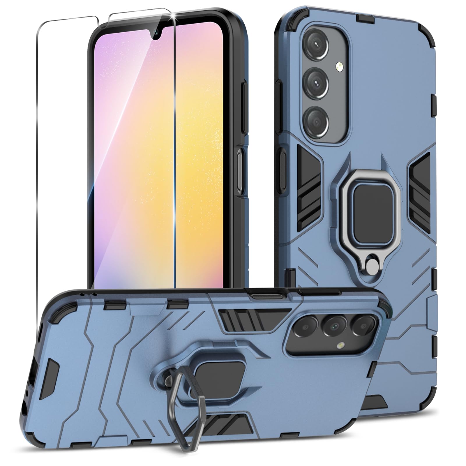 Funda para Samsung Galaxy A13 4G con Cristal Templado Protector Pantalla, Carcasa Antigolpes con Soporte anular metálico, Case Protectora de Grado Militar, Negro — view 51