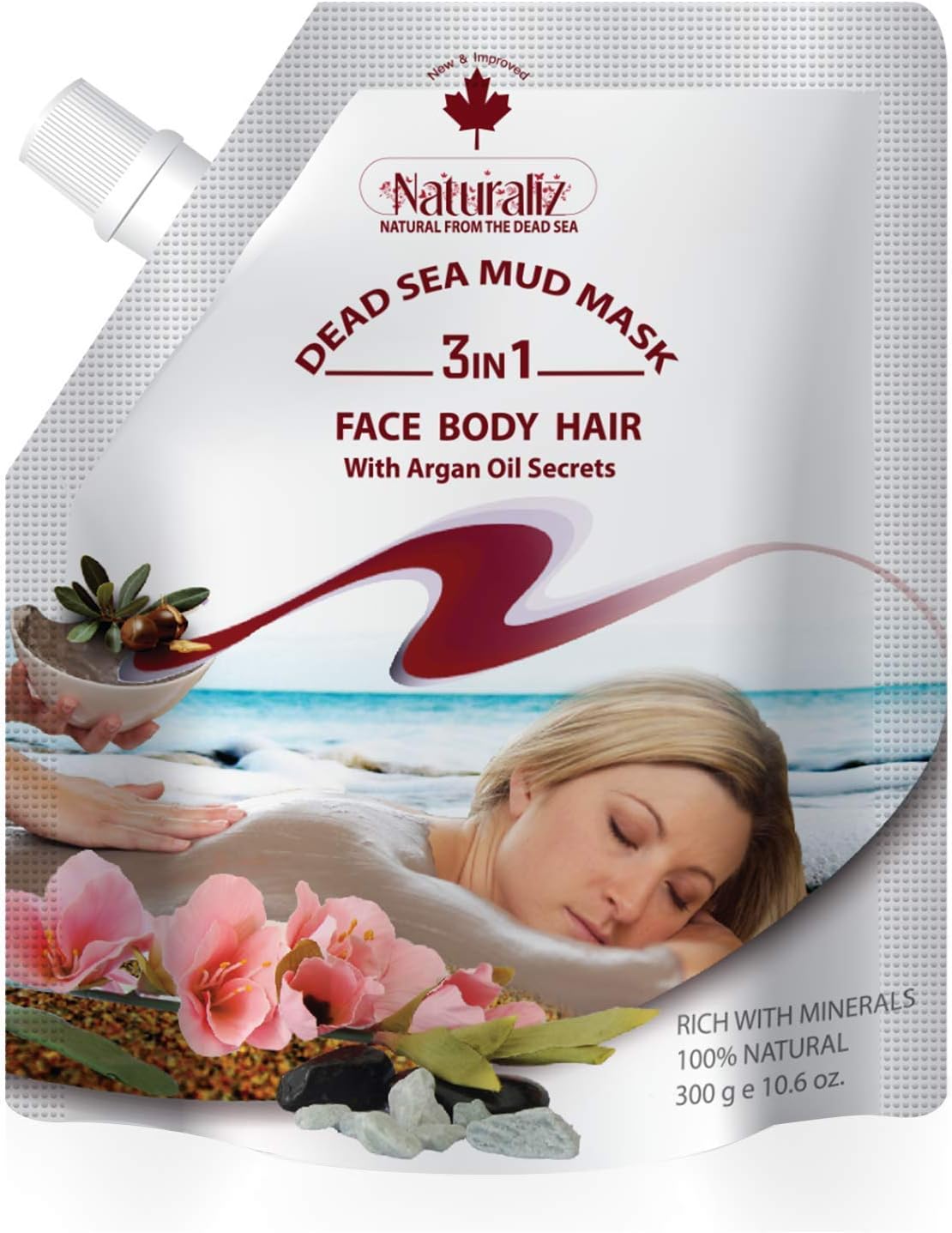Naturaliz Dead Sea Mud Mask, Face, Body and Hair Applicator with Argan Oil, 10.6 oz