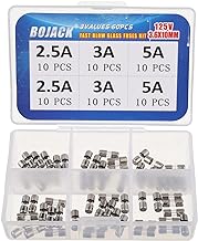 BOJACK Christmas Light Fuses Fast-Blow Glass Fuses Assortment Kit 3.6x10mm Mini Fuse 125V 2.5 3 5A amp Fuses packag in a Clear Plastic Box