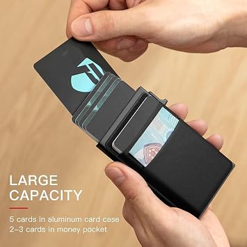 Bolivia's İnce kartlıklı cüzdan, Erkekler İçin Siyah İnce Cüzdan, Minimalist Erkek Cüzdanı Pop-up Kartlık, RFID Blokajlı Akıllı Erkek Cüzdanı ve Para Cebi Olan Stealth Cüzdan
