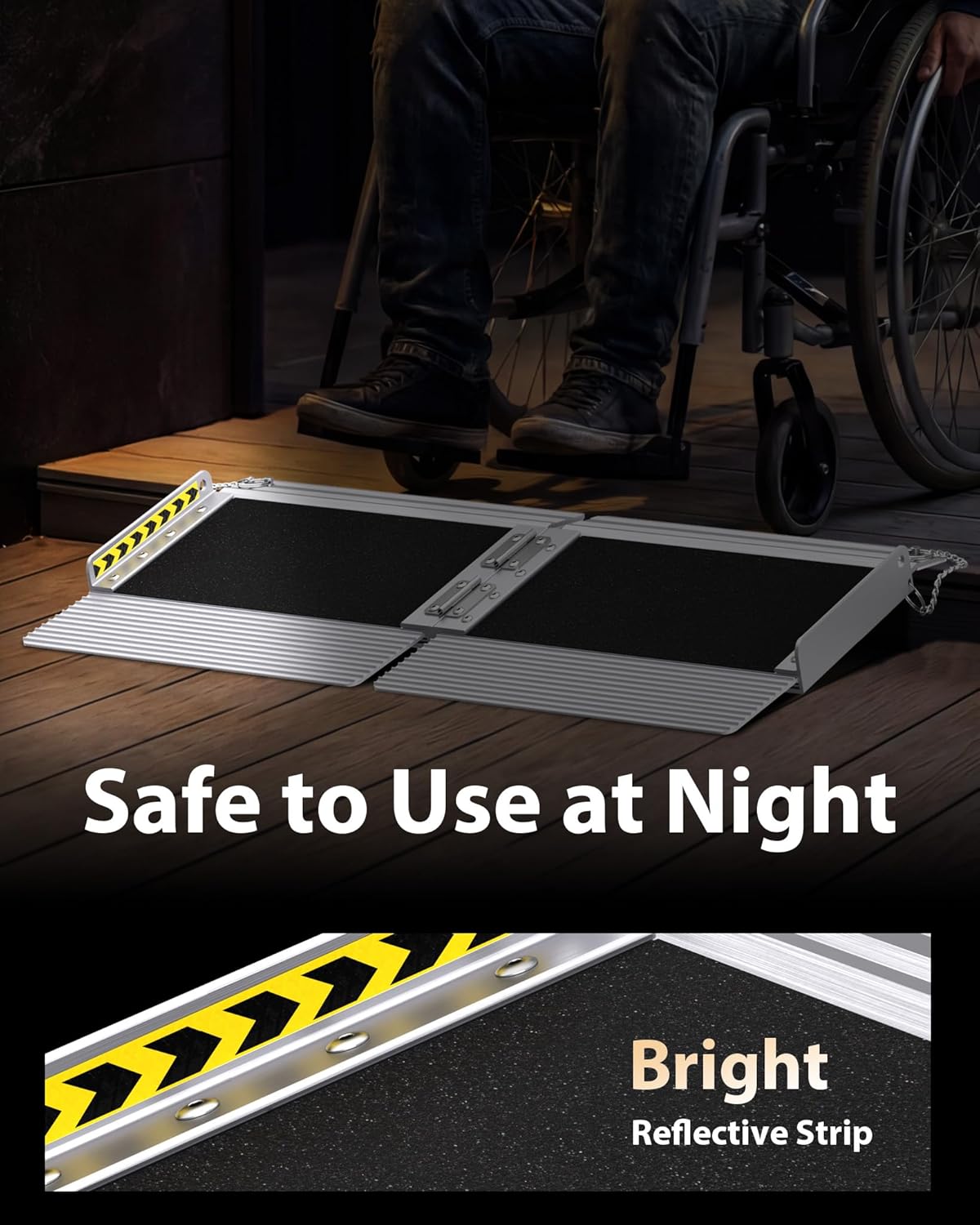 FACHNUO 1 Feet Portable Threshold Ramp with Self-Adjusting Bottom, Wheelchair Ramp for Home Doorways, Non-Skid Handicap Ramp for Home Steps, Folding Wheel Chair Ramp, Maximum Applicable Height 2"