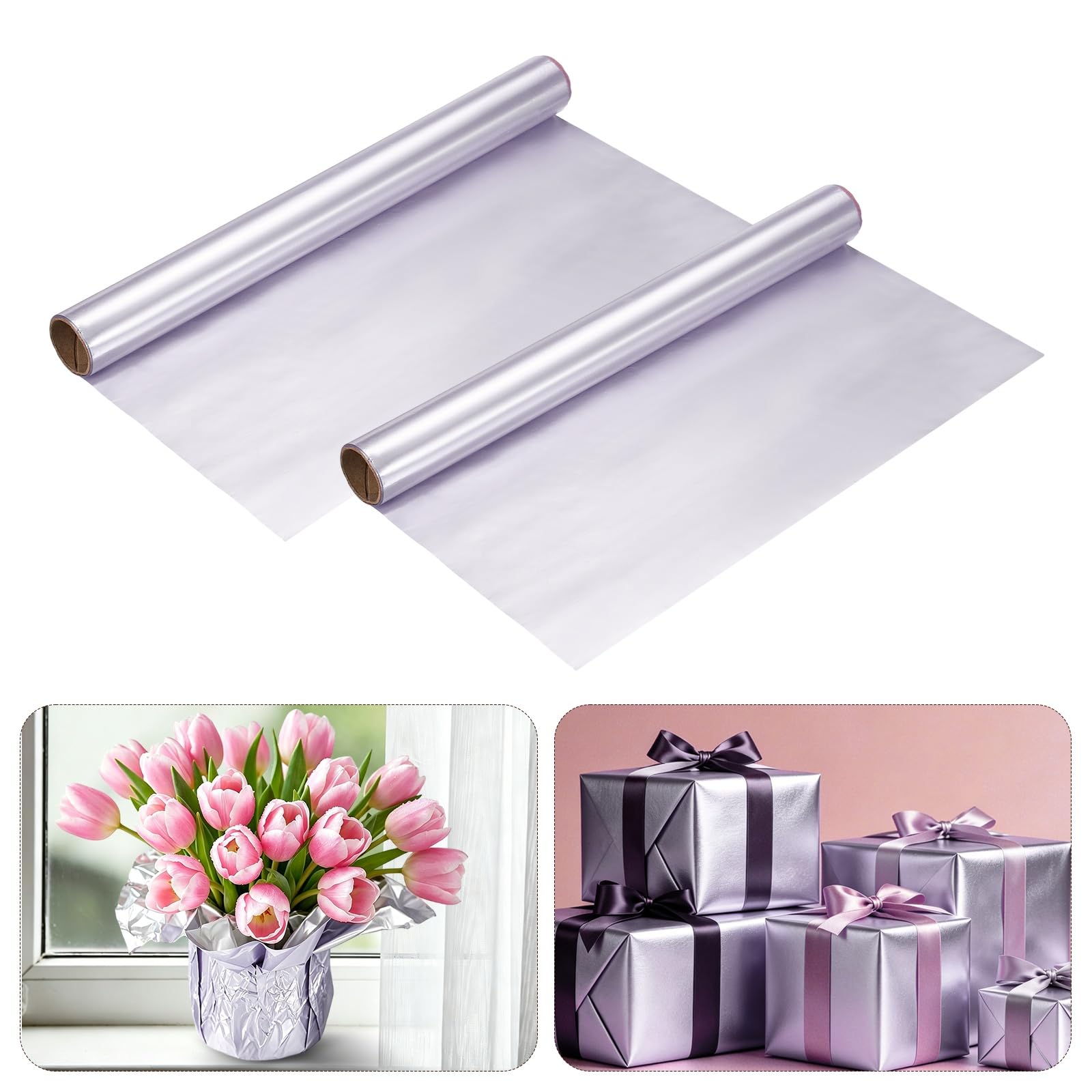 M METERXITY Confezione da 2 rotoli di carta da regalo floreale, 45 cm x 60 m, carta da regalo per matrimoni, compleanni, San Valentino, tea party, carta da regalo [rosa viola]