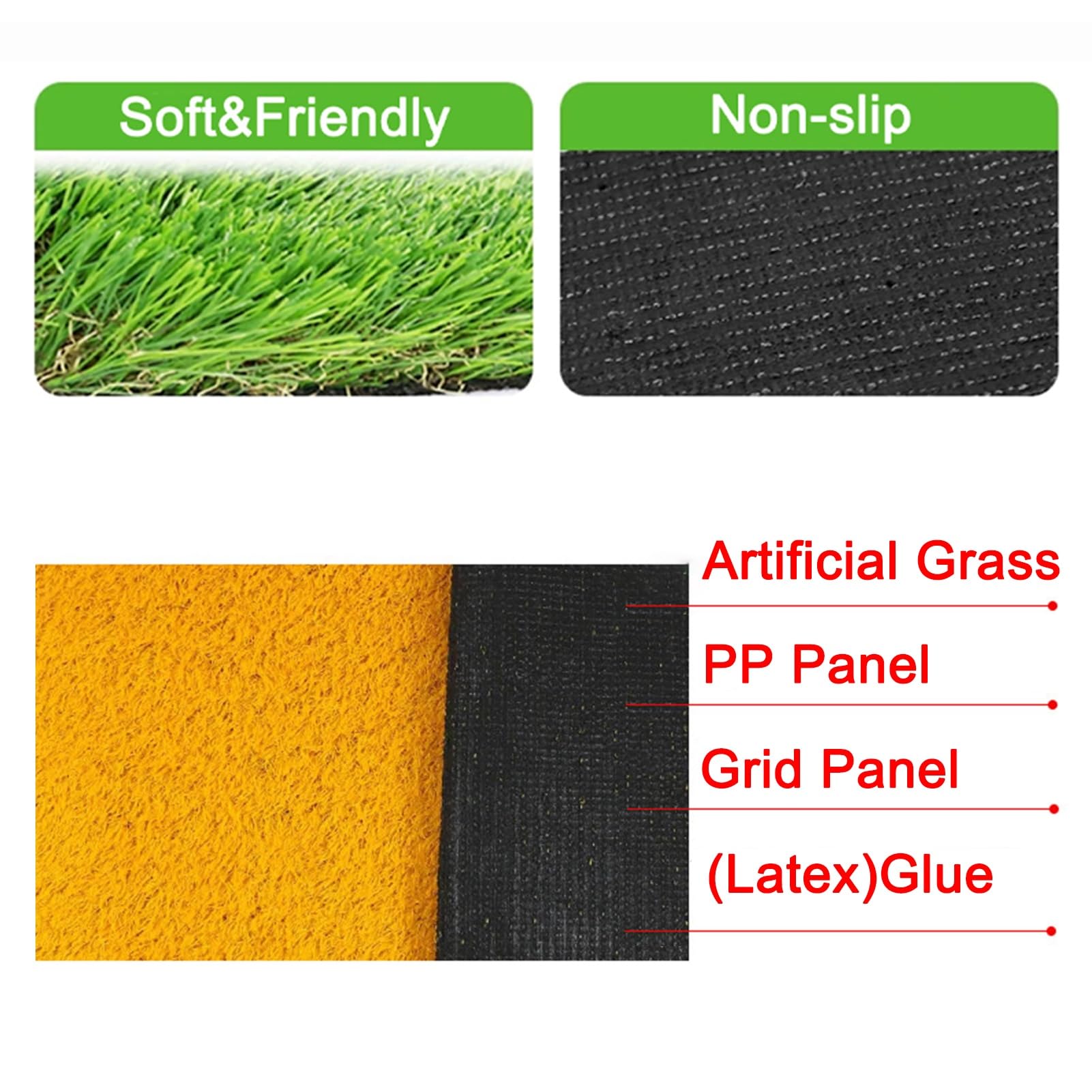 Tapis de gazon artificiel pour intérieur et extérieur, hauteur des poils de 30 mm avec trous de drainage, pelouse synthétique durable, gazon écologique