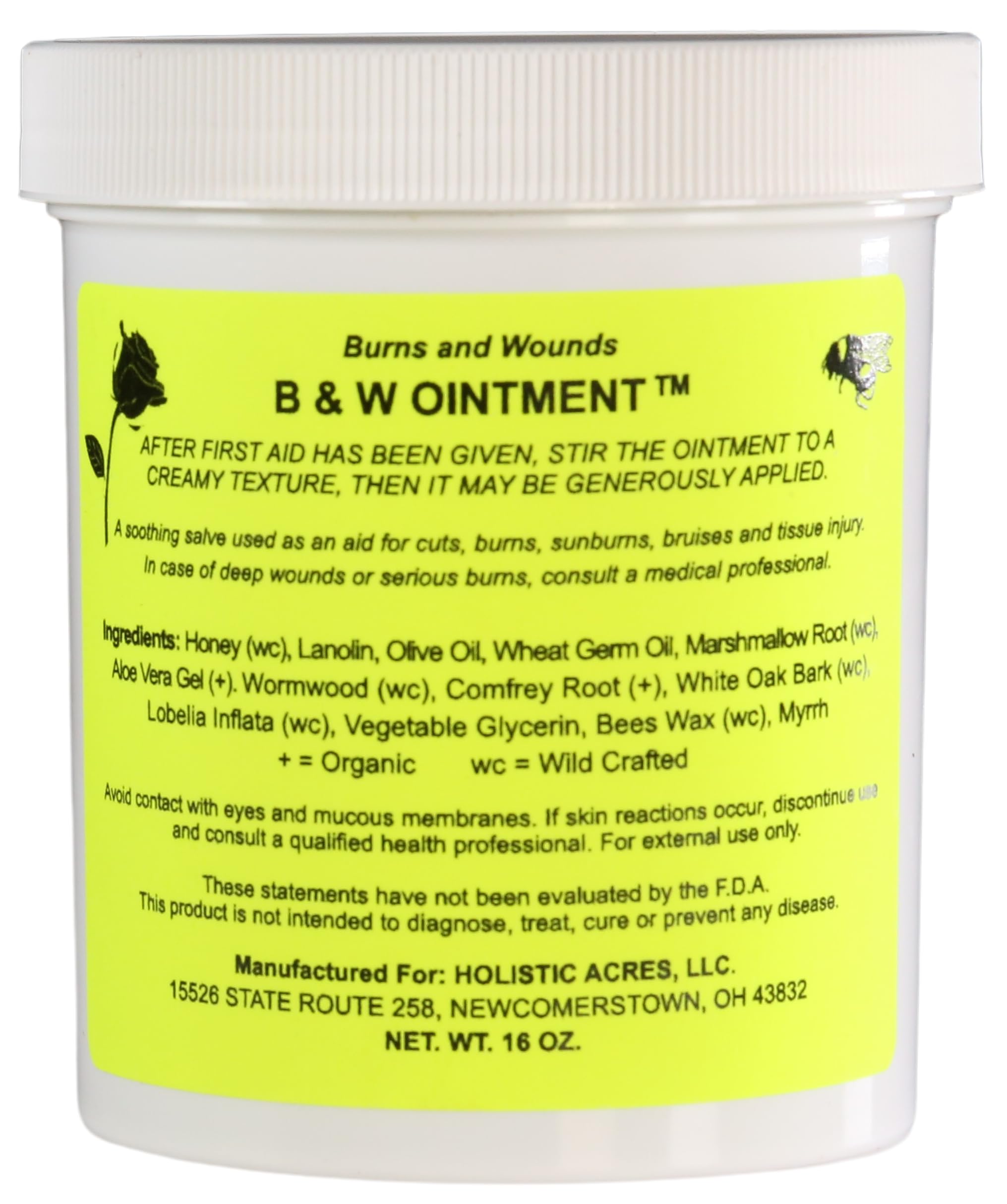 B & W Ointment (Burn &Wound) Natural Burn Salve Amish Made Burn Salve Burn Relief-16oz.
