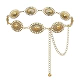 Western Concho Chain Belt for Women Boho Metal Belts For Country Concert Dresses Jeans Cowgirl Vintage Waist Belt