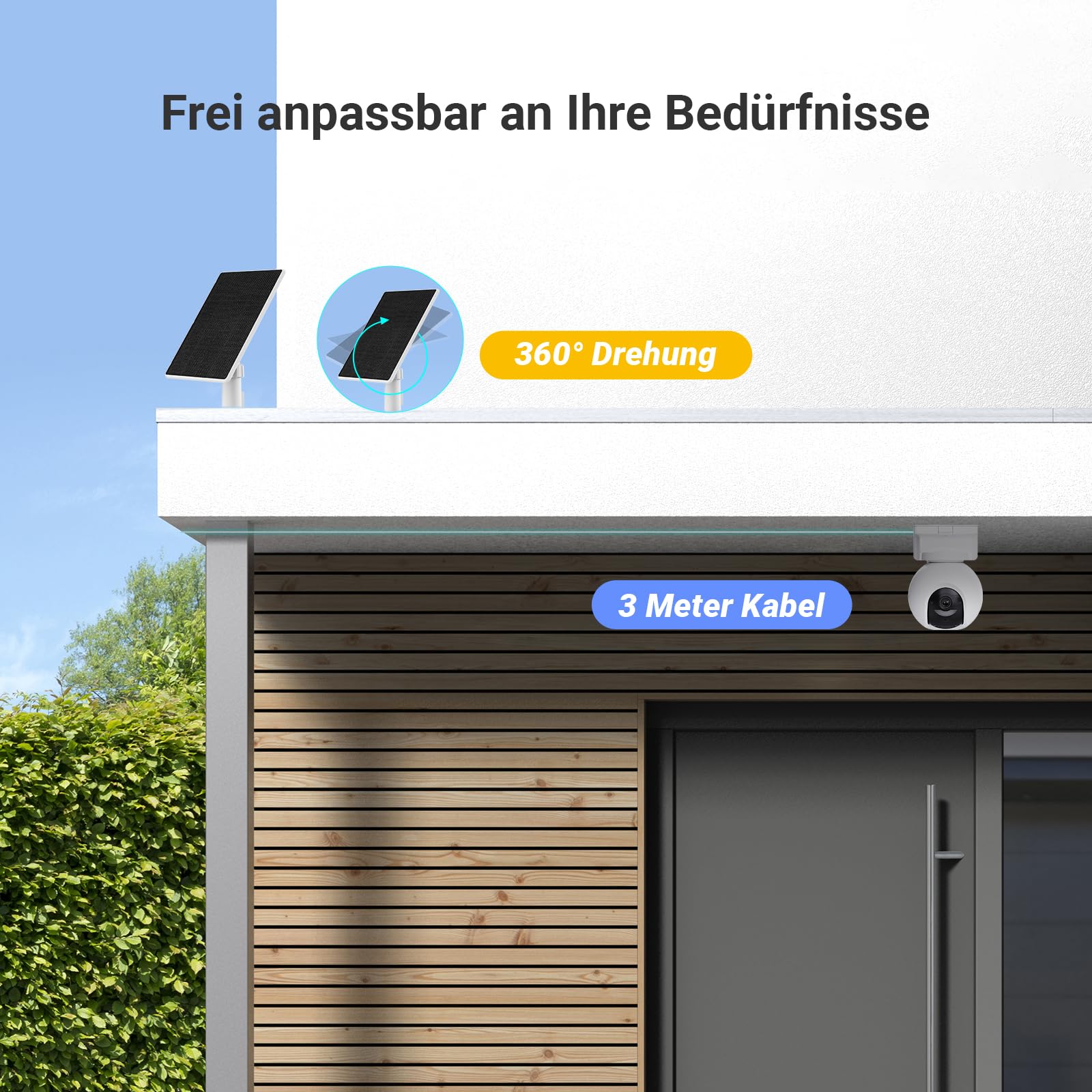 EZVIZ 5W Solarpanel mit Typ-C-Anschluss, Stromversorgung für Überwachungskamera Akku Solar, Wasserdicht, 360° Einstellbare Installation, Unterstützt Ständige Stromversorgung (mit 3 m Kabel)
