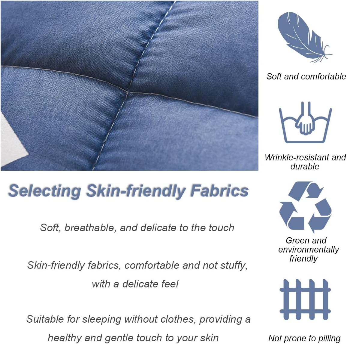 Quilted Fitted Mattress Pad Queen, Thick Mattress Topper, Soft Cooling Mattress Cover Padded for Back Pain Relief, Mattress Protector with Overfilled Down Alternative Filling, Blue