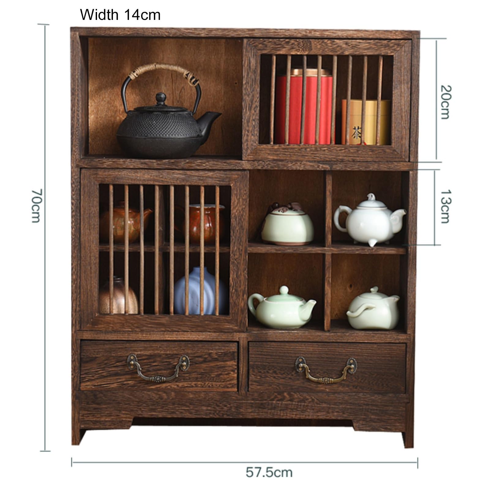 Organizador Cajones Cocina En Forma Caja Madera, Soporte para Juego Té De Sobremesa, Armario con Tiradores Metálicos para Sala Estar