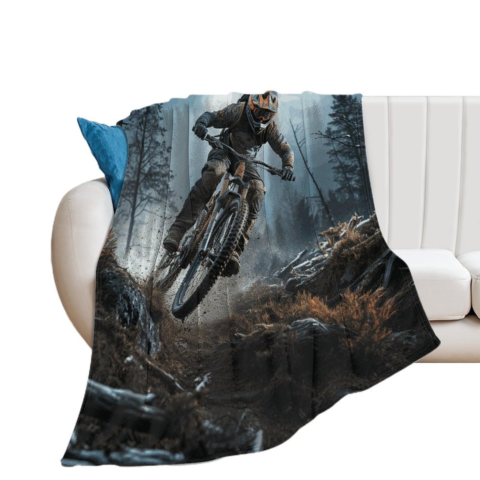 Couverture flanelle tournoi VTT, idée cadeau idéale pour femme adepte de confort sur canapé