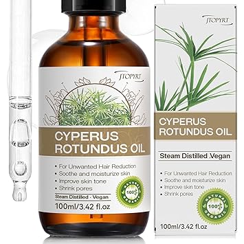 Cyperus Rotundus Oil for Hair Removal 60s Quick Absorption Prevents Ingrown Hairs Reducing & Inhibitting Hair Growth in 68 Days for Face & Body Moisturizing Soothing for All Skin Types 100 ml