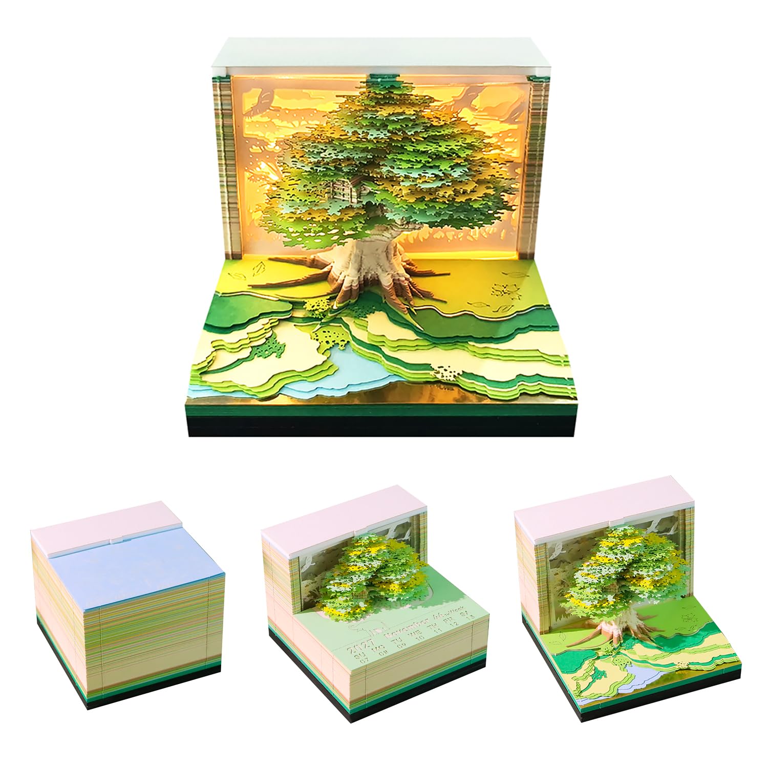 3D-Kalender 2027, Baumhaus, zum Abreißen, Notizblock, Schreibtischkunst | Layered Papercut reveal, compact tabletop accent, quick note sheets, shelf ready display, giftable stationery