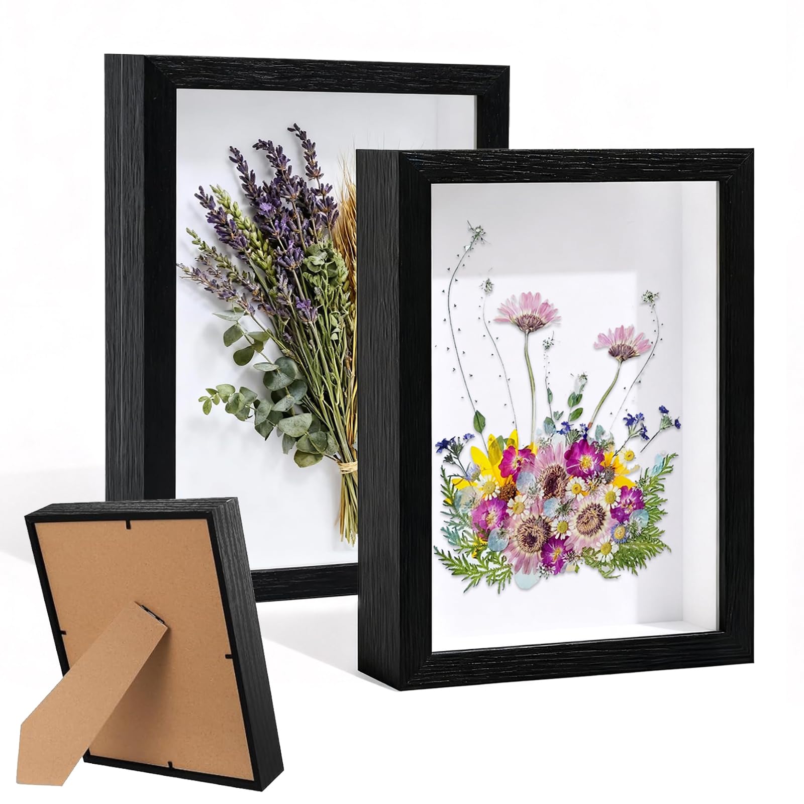 2 Pcs Wooden Deep Picture Frames Boxs, 20.3×25.4cm 3D Shadow Box 3D Picture Frame Display Box for Crafts Memorabilia Flower Tickets Medal (Black, 3cm)