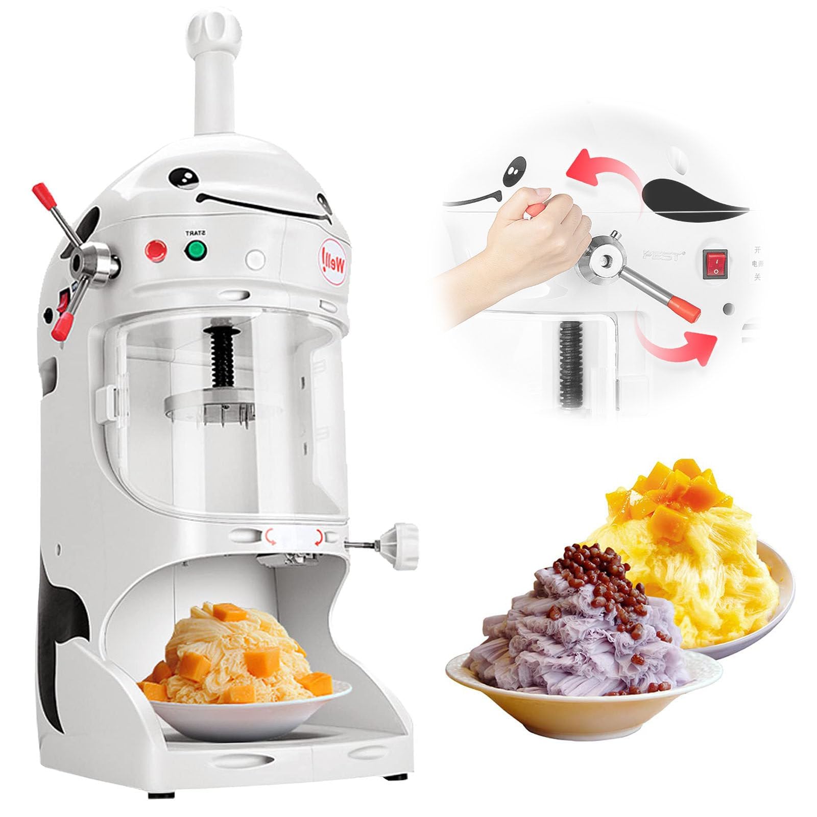 Máquina De Hielo Raspado Eléctrica De 350 W - Volumen De Hielo Raspado: 90 Kg/H, Máquina De Hielo Raspado Eléctrica - Espesor Ajustable + Manija De Elevación + Protector contra Salpicaduras