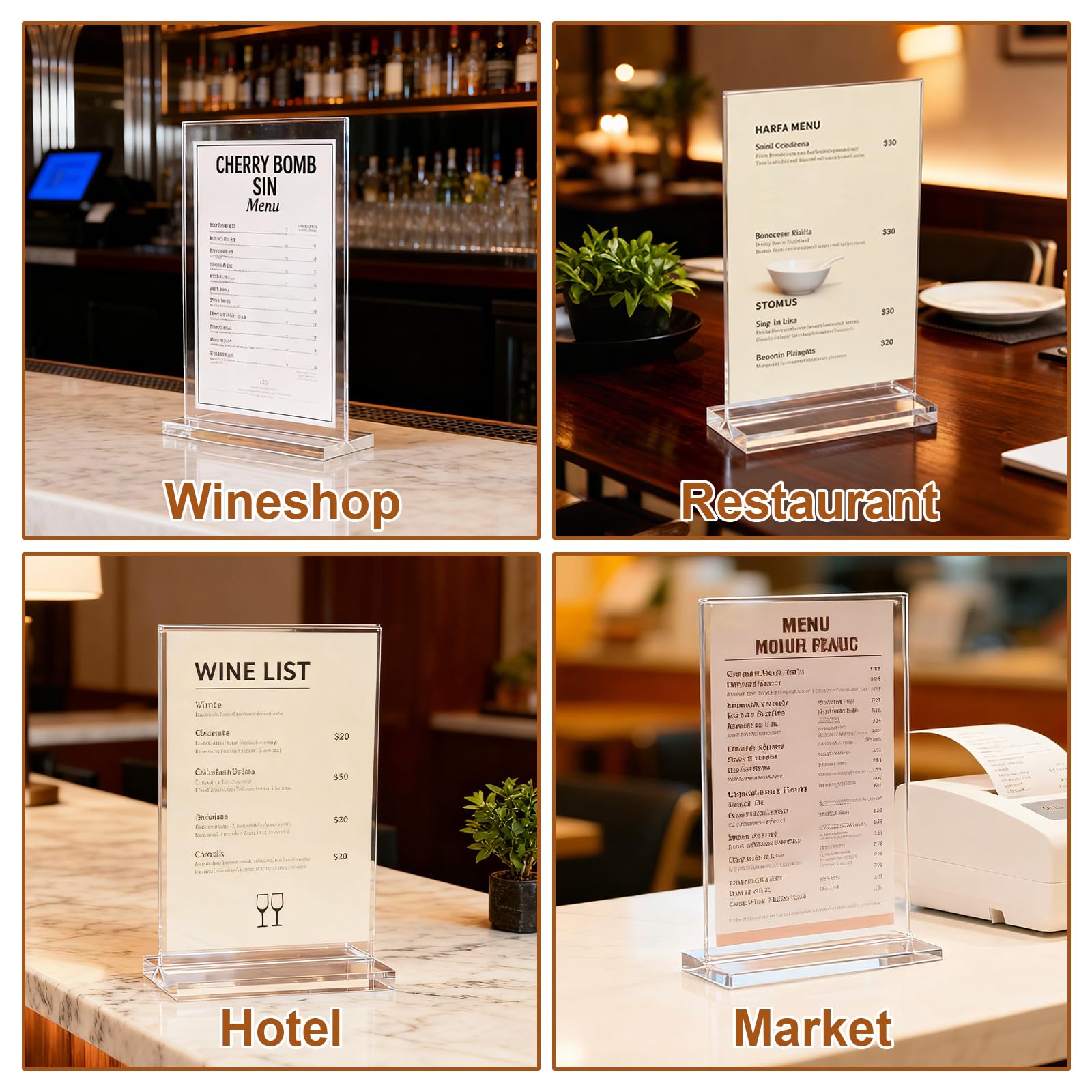 HFDONGL 8 Stück Tischaufsteller A6 Acryl Aufsteller Menükartenhalter Preisschilder Aufsteller A6 T-Ständer Tischkartenhalter für Büro Restaurant Cafe Shop Hochzeit