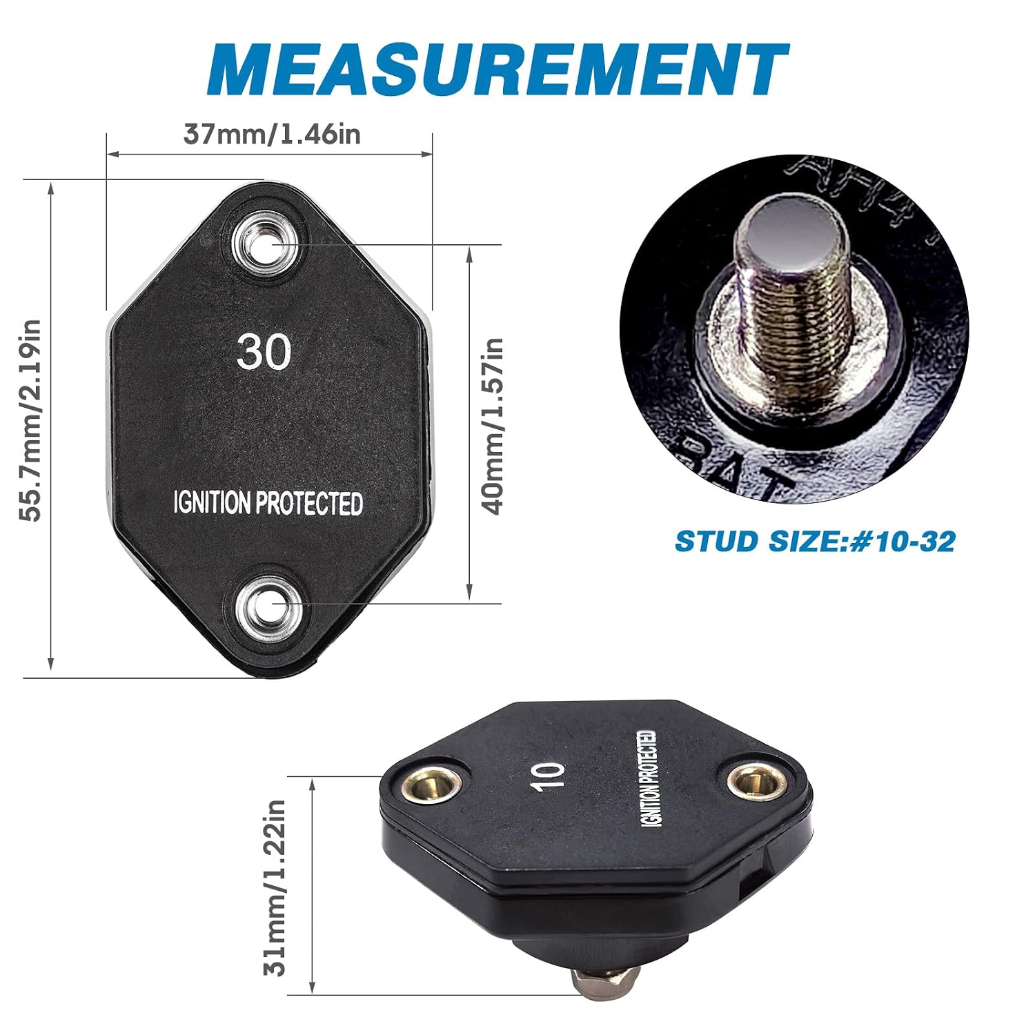 GLOSO Circuit Breaker Car Truck RV Automotive Marine Boat 51 Series T1 Auto Reset Mini Panel Mount #10-32 Threaded Stud w/Nylock 32Vdc (70A)