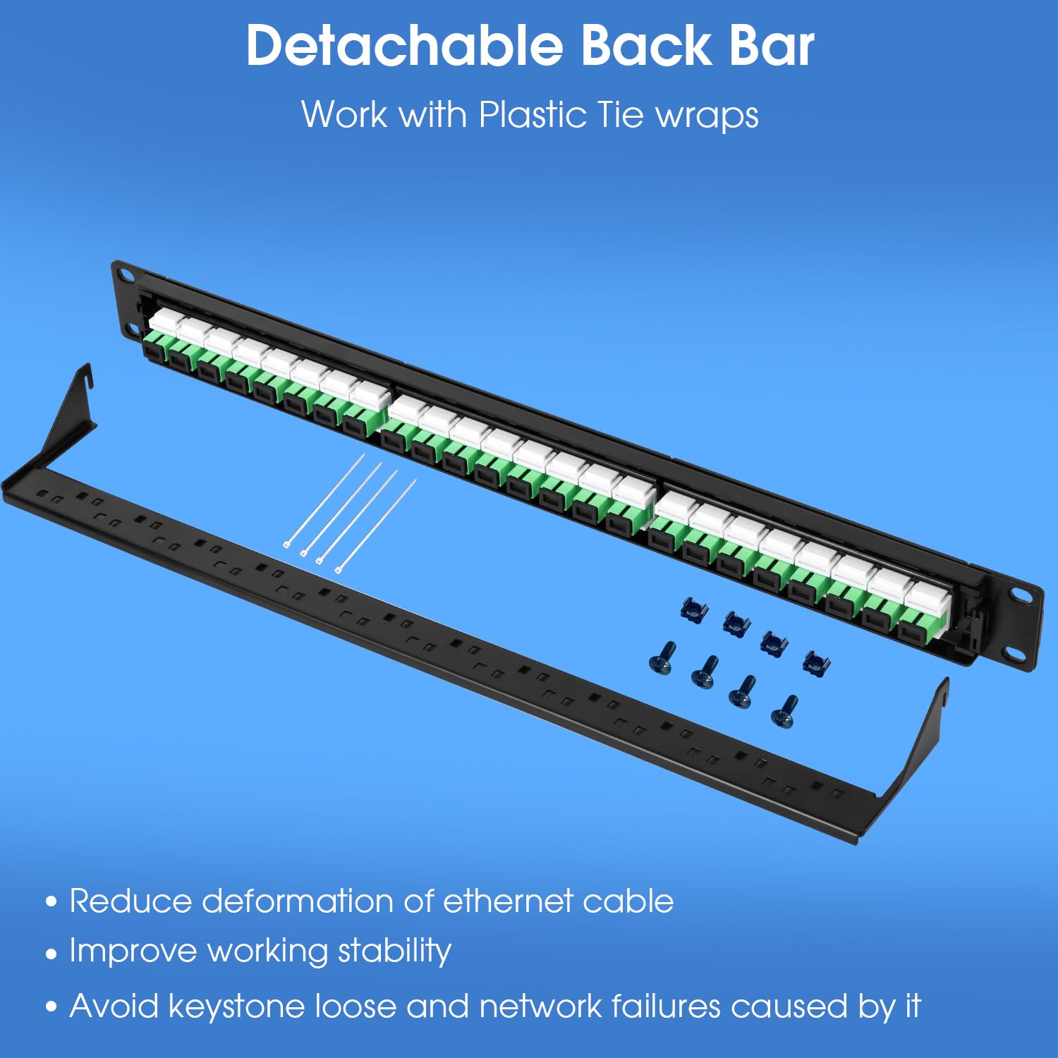 Glasfaser-Patchpanel mit 24 SCAPC OS1/OS2 Singlemode-Faser-Koppler, Keystone-Jack-Modular (inkl. Rack-Schrauben), 4 Stück