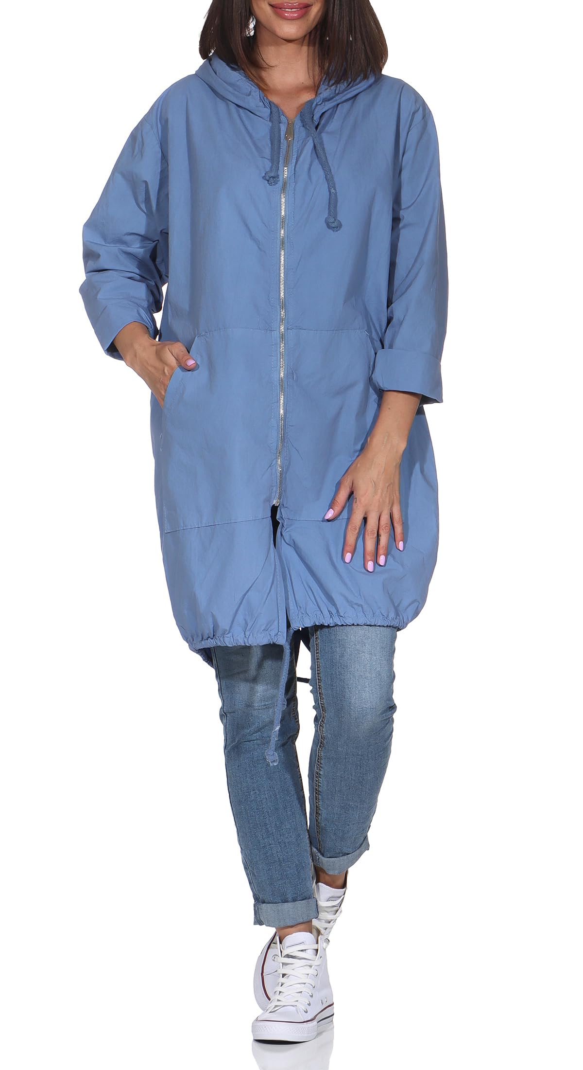 Damen Parka lang – Stylische Übergangsjacke mit Kapuze – Leichter Damenmantel für Outdoor & Freizeit – Modell 25611